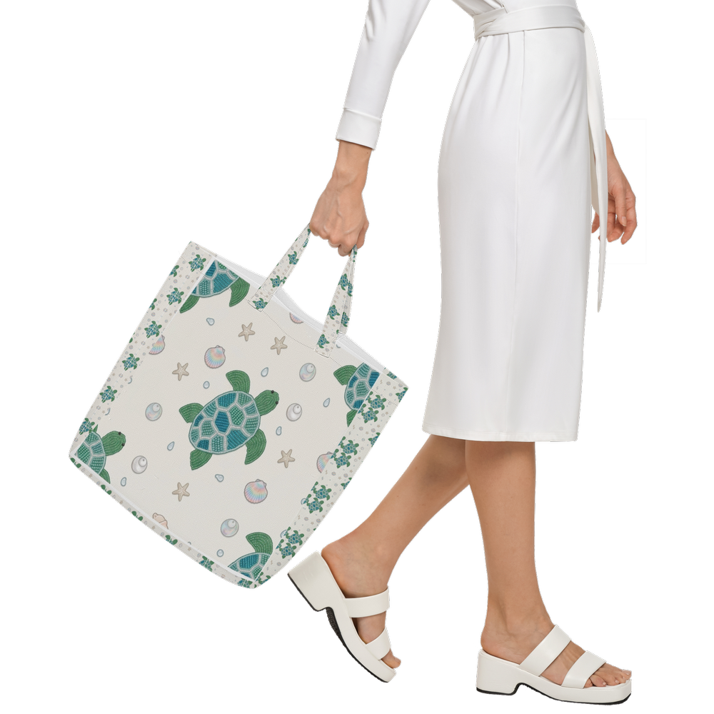 "Coastal Turtle" Luxe Recycled Tote Bag | Selene Luxe